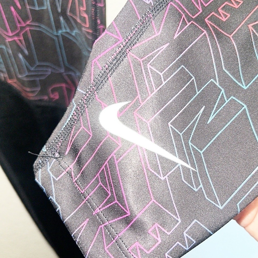 Nike Black Colorful Letter Girls Dri-Fit Tight Fit Colorblock Spell Out Leggings - Picture 4 of 11